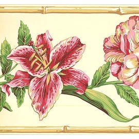 CONCORD WALLCOVERINGS ™ Retro Floral Hawaii Wallpaper Border Featuring Roses and Tropical Flowers, Colors Pink Yellow Green, Size 9 Inches by 15 Feet NG8025B
