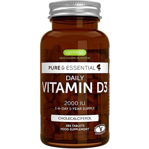 Pure & Essential Daily Vegetarian Vitamin D3 2000iu, Cholecalciferol, 365 Small Tablets