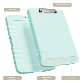 Piasoenc Clipboard with Storage, 8.5x11" Storage Clipboards with Pen Holder and A4 Legal Paper Folder, Heavy Duty Plastic, Folio & Side-Opening, Low Profile Clip, for Nurses, Teachers, Lawers, Blue
