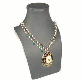 Franki Baker Pearl, Silver, Blue-Green Fluorite and Garnet Chunky Necklace