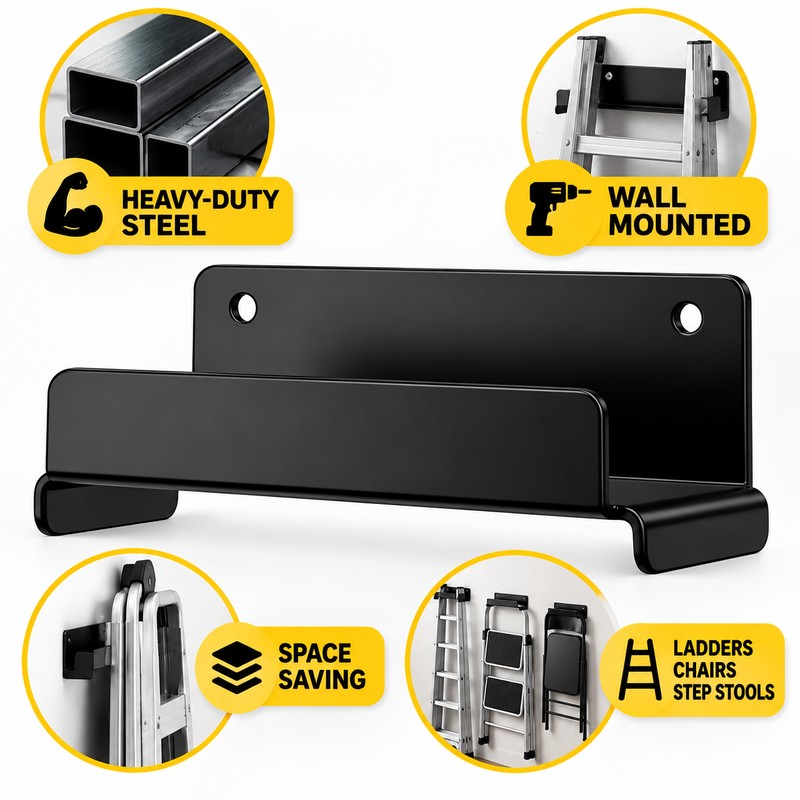 2pcs Heavy-Duty Wall Mounted Ladder Hook, Steel Ladder Storage Hanger