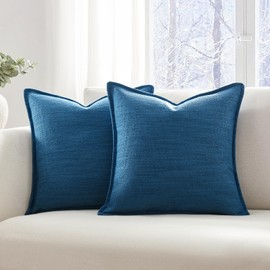 Meekio Set of 2 Deep Blue Pillow Covers 18 x 18 inches Flange Edge Pillow Covers Textured Throw Pillow Covers for Neutral Home Decor