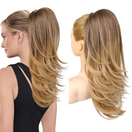 FLUFYMOOZ Ponytail Extension for Women, 20 Inch Drawstring Ponytail Hair Extension for Women, Soft Natural Looking Synthetic Pony Tails Hairpiece (Chocolate Brown to Light Brown)