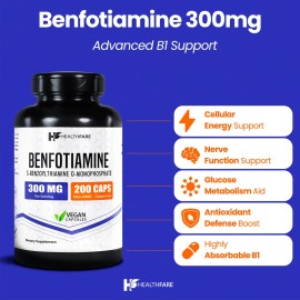 Healthfare Benfotiamina 300mg 200 Cpsulas Pack 2 Vitamina B1 Alta Absorcin                                                                            