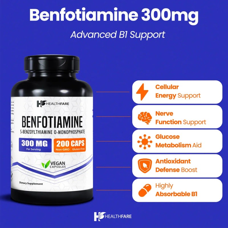 Healthfare Benfotiamina 300mg 200 Cpsulas Pack 2 Vitamina B1 Alta