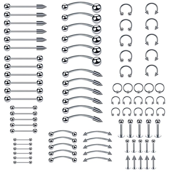 Comius Sharp Pack of 85 Mixed Stainless Steel Piercing Jewellery