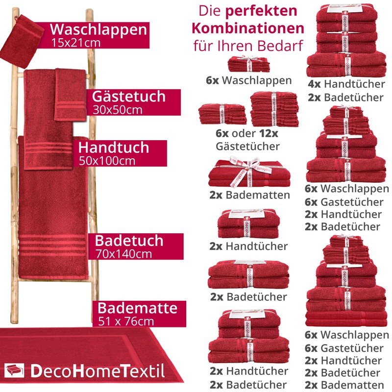 DecoHomeTextil Hand Towel Set, 6 Guest Towels in Bordeaux Red,