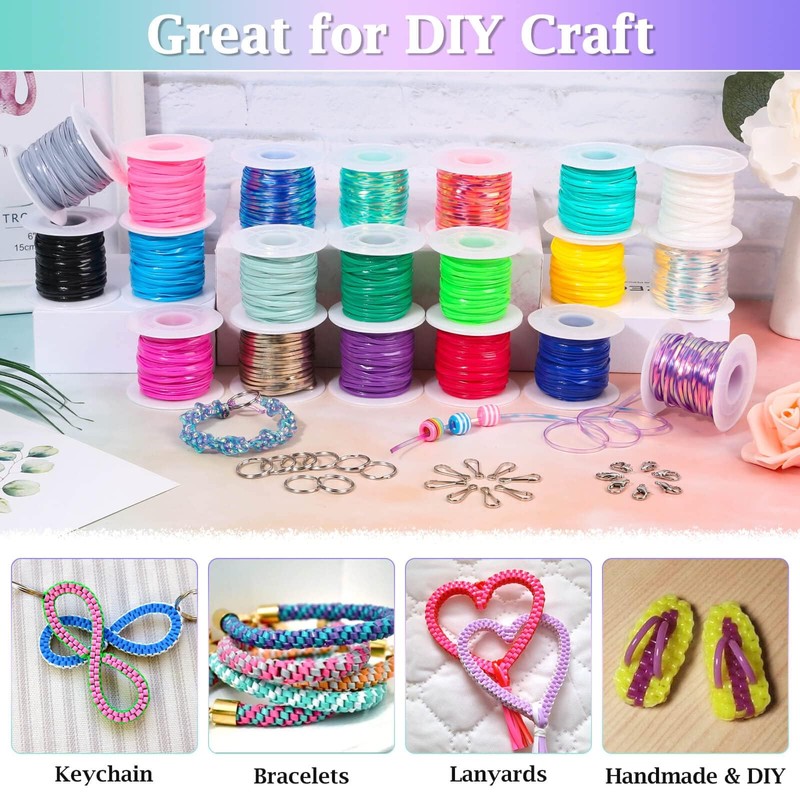 Cridoz Boondoggle Lanyard String Kit with 20 Rolls Plastic Lacing