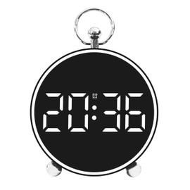 Bay Breeze Vintage Round Digital Clock for Bedroom, Home Alarm Clock for Kids and Adults, Traditional Design (Retro Black)