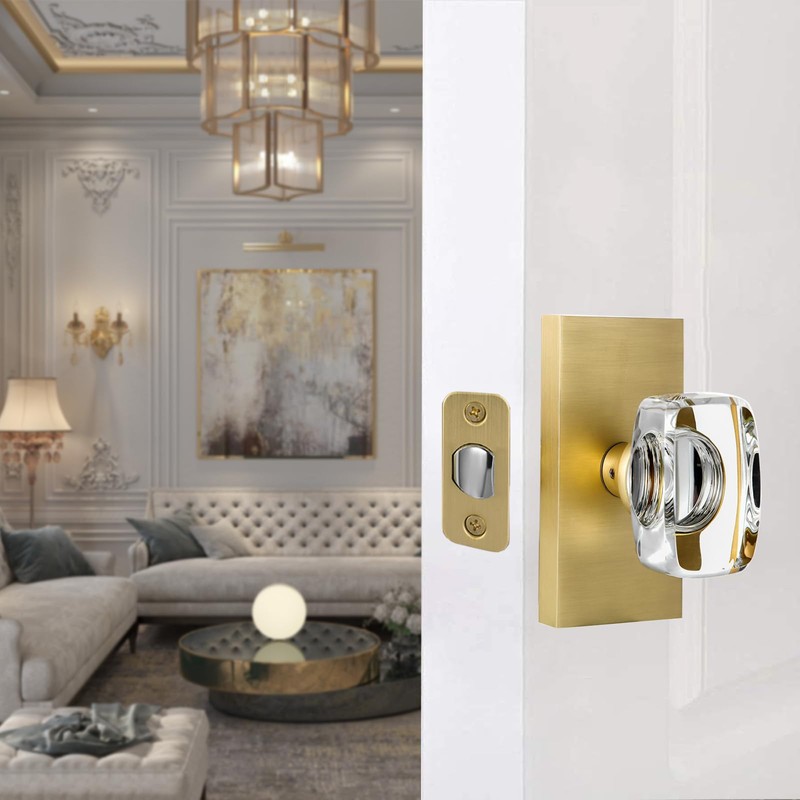 HIEMEY Gold Crystal Glass Passage Door Knobs Interior, Modern Satin
