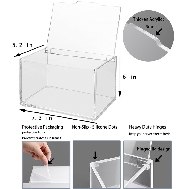 rejomiik Thick Acrylic Dryer Sheet Holder Clear Container for Laundry