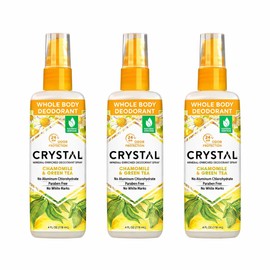 Crystal Deodorant Essence Spray 4 Ounce Chamomile/Green Tea, All Over Body Deodorant, (118ml) (3 Pack)