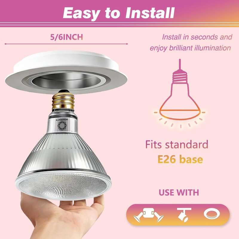 WinWatt LED Light Bulbs PAR38 Full Glass, 27W=300W Equivalent 4000