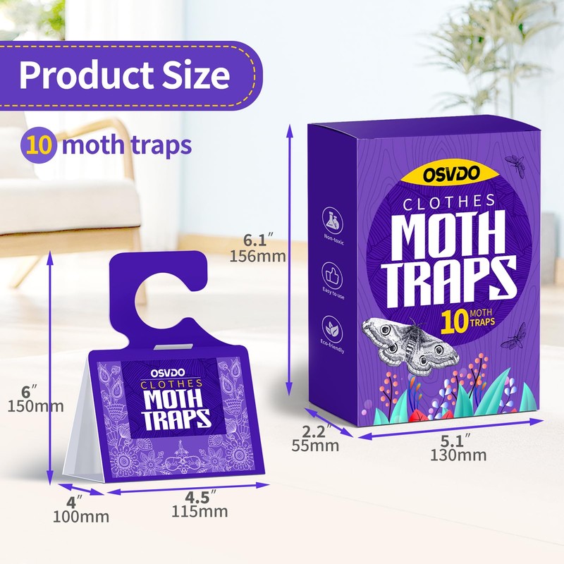 Pheromones Clothes Moth Traps, 10 Pack Clothing Moth Trap with