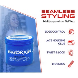 SMOKKIN Strong Hold Hair Gel with Argan Oil, Edge Control, Braiding Gel, Twist & Lock Styling Wax, Water-Based Hair Gel for Natural Hair, Long-Lasting Hold - 16.9 FL oz - Cotton Candy