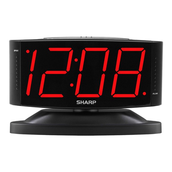 SHARP Home - Reloj despertador digital LED – Base giratoria – Alimentado por tomacorriente, operación simple, alarma, repetición, atenuador de brillo, visualización de dígitos verde grande, (LED rojo medianoche)