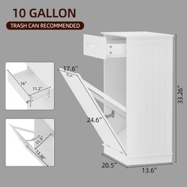 Visionwards Wooden Tilt Out Trash Cabinet Bin, Dog Proof Garbage Can Holder, Kitchen Island with Laundry Hamper, White