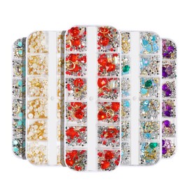 Frcolor Nail Parts Rhinestone Nail Deco Parts Jewelry Stone Gel Nail 3D Art Parts with Storage Case 6 Cases (Mixed Color)
