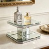 GIMORRTO Mirrored Display Riser with Rhinestone Trim, Two-Tier Square Stand,