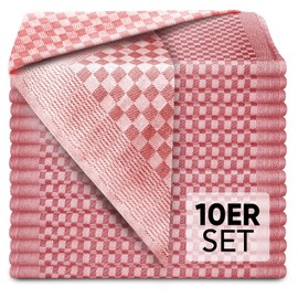 Loco Bird Set of 10 Tea Towels Made of 100% Cotton - 50 x 70 cm Red Checked - Premium Kitchen Towels - Dry Towels for Drying
