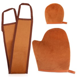 Pack of 3 Self-Tanning Glove Kit, Glove Self-Tanning Glove, Self Tanning Back Applicator, Soft Self-Tanning Glove, for Even Self-Tanning and Exfoliating (Brown)