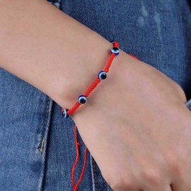 Aneneiceera Vintage Red Rope Bracelet Woven Evil Eye Bracelet Red Wax Bracelet Chain Minimalist Chain Bracelet Jewellery for Women and Girls (Single), Zinc