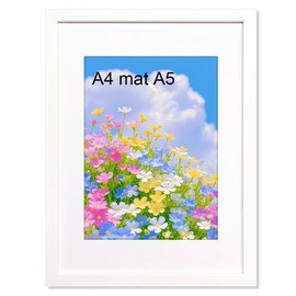 VOMVON A4 Frame White Matted for A5, A4 Photo Frame Picture Frame with Acrylic Plexiglass, Certificate Frame Wall Mounting, 29.7 X 21 cm Poster Frame for Portrait