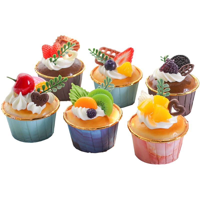 6Pcs Artificial Fake Cupcake Decorative Simulation Cupcake Model for Display