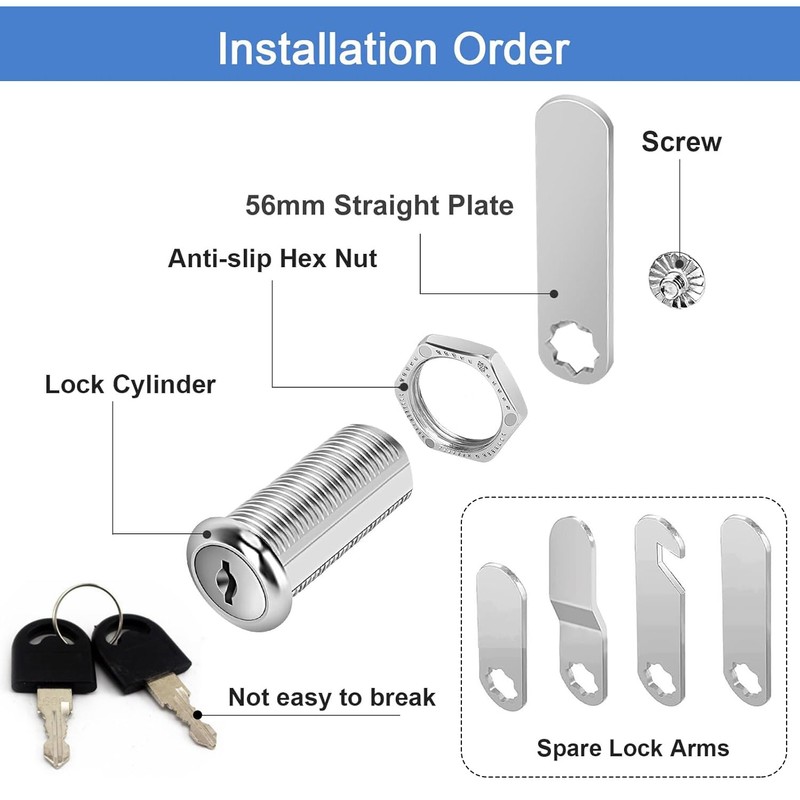 Cabinet Locks with Keys, 5/8" Long Cam Locks keyed Alike,