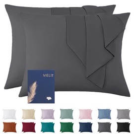 Vielit Federa per cuscino 60 x 80 cm, colore antracite, morbida, 60 x 80 cm, set da 2 federe decorative in microfibra, per cuscini 60 x 80 cm, certificato ecologico, resistente ipoallergenico