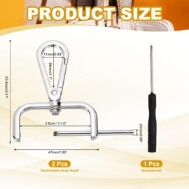 YELARXI Swivel Clasps Hook, 1-1/2 Inch ID Detachable Snap Hook W/Screw Bar D Ring Claw Clasp with Screwdriver for Lanyard Bag Leather Craft Purse Hardware DIY Bag (2 Pack, Silver White)