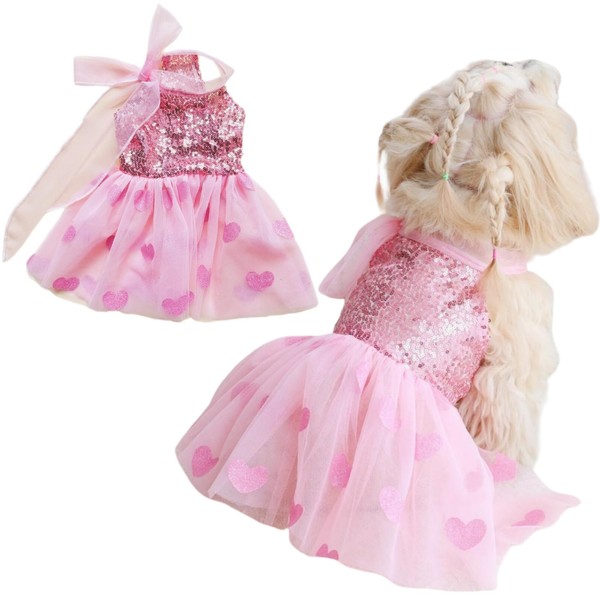 Yaopelky Small Dog Princess Dresses Sparkly Sequin Dog Cat Dress