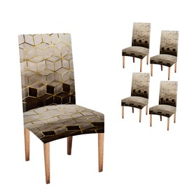 TOMWISH Chair Covers for Dining Room Set of 4,Abstract Brown Cubic Spandex Stretch Dining Room Chair Cover,Removable Washable Kitchen Parsons Chair Covers Seat Slipcovers