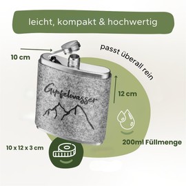Gipfelgaudi Hip Flask with Felt Cover & Laser Engraving - 200 ml Stainless Steel Flask | Stylish companion for on the go & special moments