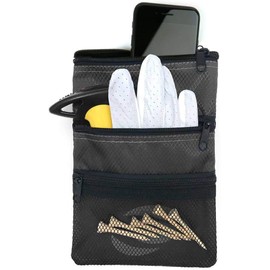 FINGER TEN Golf Pouch Bag Black for Valuables Tee with 4 Free Golf Pencil Pack, Zippered Pocket Gear Clip Hook to Bag (Black Pouch Bag)