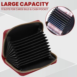 FIANA FASHIONS Credit Card Holder for Women Men with Zipper RFID Blocking Mini Wallet Purse Small Id Compact Slim Accordion Card Case