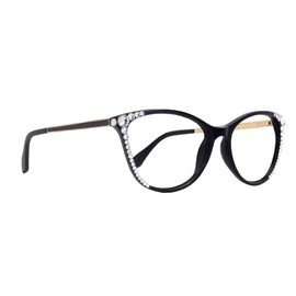 Cattitude Bling Cat Eyes, Women Reading Glasses Adorned Top W (Clear N Hematite) Genuine European Crystals (Black) Frame, NY Fifth Avenue. (+2.50)