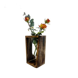 Pimaja Test Tube propagation station Unique Test Tube Vase with Geometric Wooden Stand for Home&Office Decoration (Dark Brown)