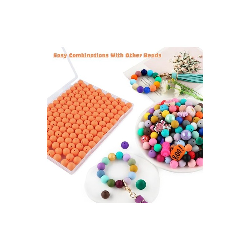 Kovict 200pcs Silicone Beads, 12mm Silicone Beads for Keychain Making,