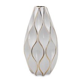 ZJMTOCYU Enhance Home Decor with Elegant White Ceramic Vase, Gold Accents, Flower Arrangement, 12x12x21 in