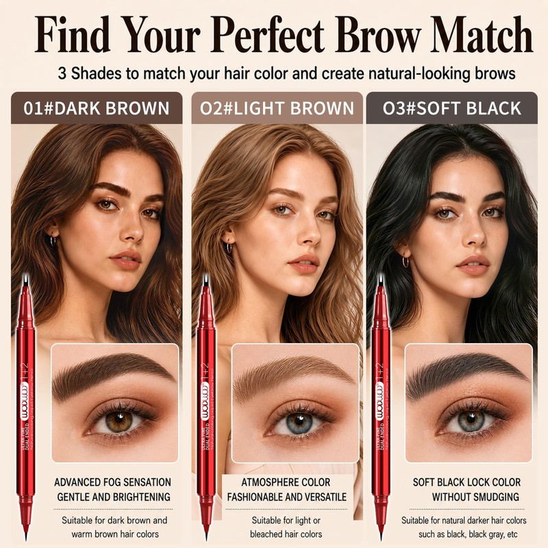 Eyebrow Pencil for Women, Dual-Ended Microblading Eyebrow Pen with 2-Fork