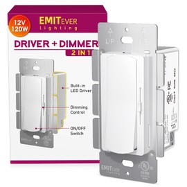 Dimmer Light Switch & 12V 120W Dimmable LED Driver 2 in 1, UL Listed Single-Pole or 3-Way Slide Dimmer Switches for Led Strip Lights,120VAC to 12VDC Power Supply for Low Voltage Project,Glossy White