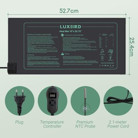 Luxbird Heating Mat with Thermostat, Indoor Greenhouse Heat Mat for Seedling Germination Indoor Garden Greenhouse, IP67 Waterproof, 52.7 x 25.4 cm, 30 Watt