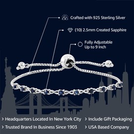 Gem Stone King Pulsera infinita de tenis de plata de ley 925 con zafiro azul creado para mujer (0.50 quilates, se adapta a muñecas de hasta 9 pulgadas), 22,86cm, Metal, zafiro