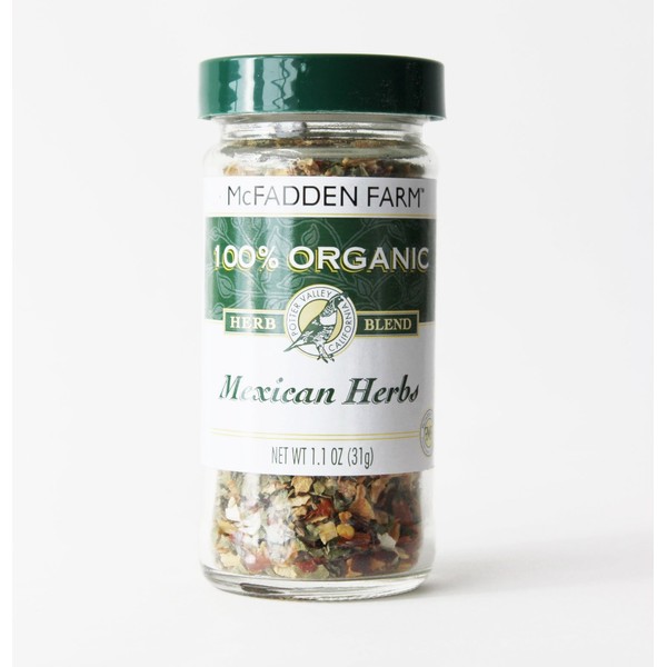 McFadden Farm Organic Mexican Herbs, Seasoning Blend, Grown and packed in the U.S.A., 1.1 oz in glass jar