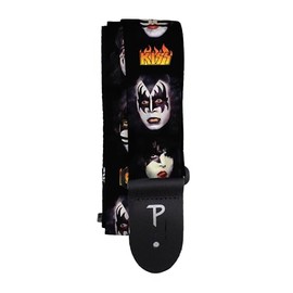 Perri’s Leathers Ltd. – KISS – Gesichter – Wärmeübertragungsdesign auf Polyestergurt – Verstellbare Länge – Für E-Gitarren, Akustikgitarren und Bassgitarren – Hergestellt in Kanada