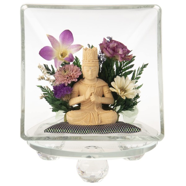 Buddha Statue Figure, Figure, Dainichi Nyorai with Pedestal, Easy to Match with Buddhist Altar, Buddha statue with dried flowers, purple, large, Body: Glass, dried flowers, gold field, crystal, Made in Japan, Sanmeny
