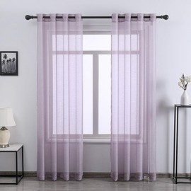 DONREN 96 Inch Textured Sheer Curtains for Bedroom Luxury Soft Durable Grommet Sheer Curtains 2 Panels Lavender Purple