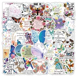 50PCS Inspirational Christian Stickers for Water Bottles, Laptops, Butterfly Religious Bible Verses Faith Sticker for Kids, Teens, Girls and Boys Women