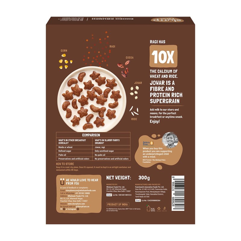 Slurrp Farm Choco Crunch Ragi Cereal | Crunchy Chocolate Breakfast